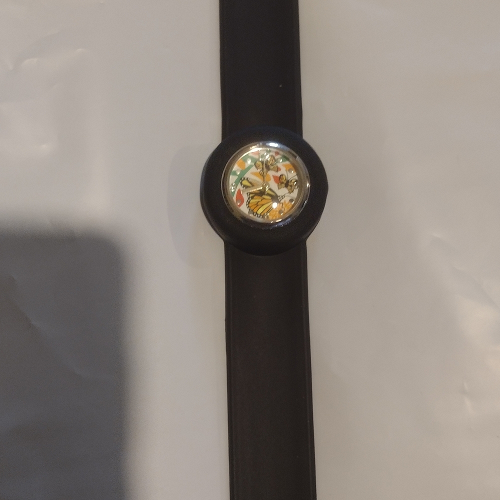 Black Slap On Watch with Floral Dial